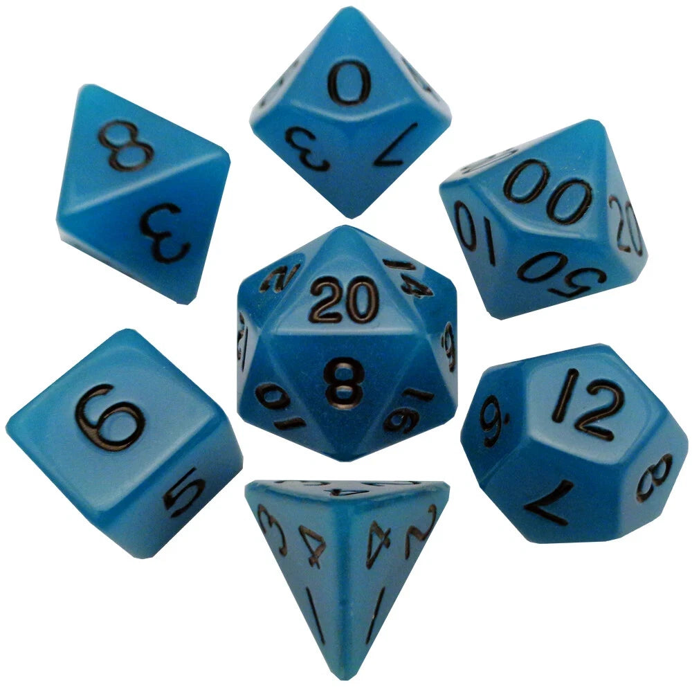 Glow in the Dark Blue 16mm Polyhedral Dice Set MDG0302