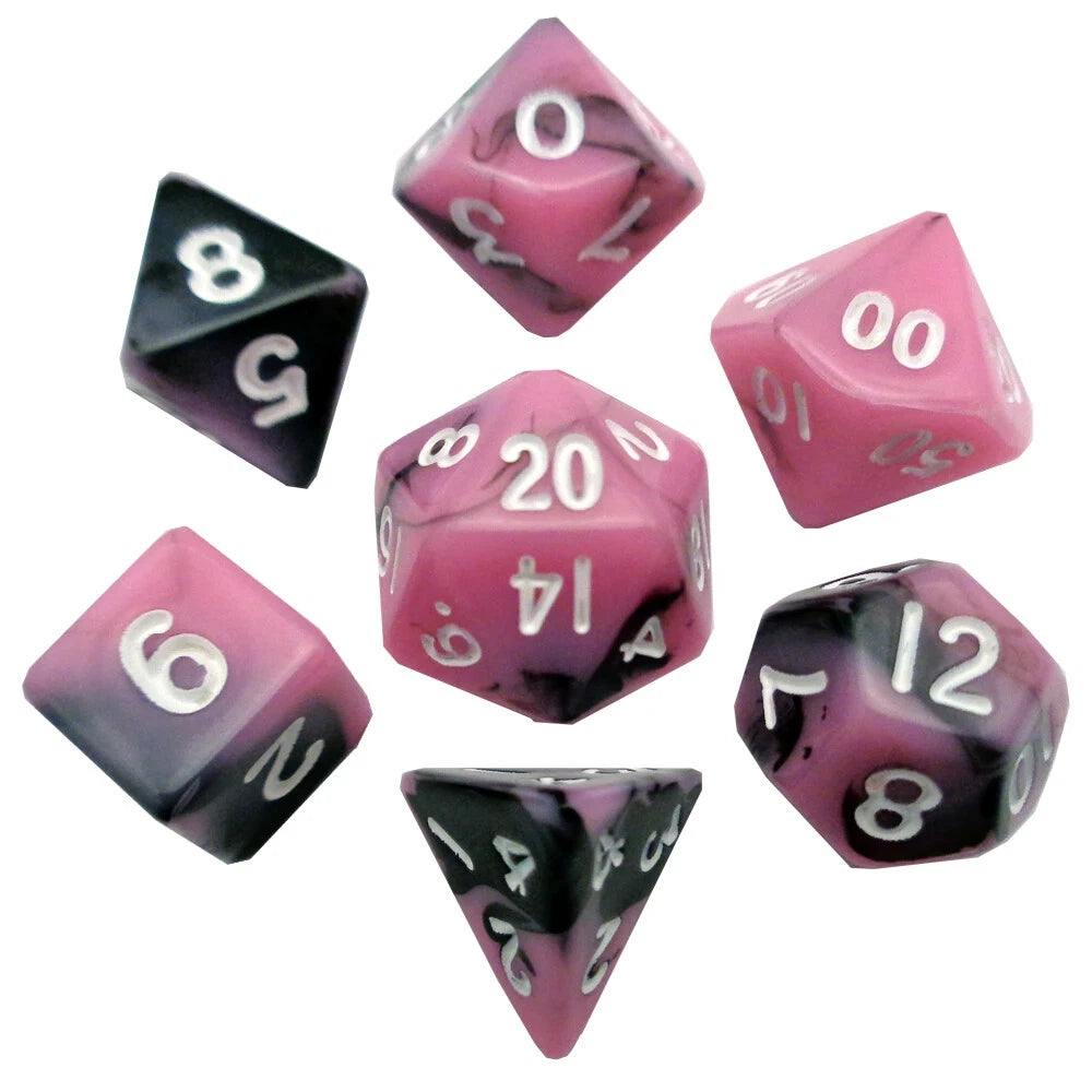 Pink/Black with White Numbers 10mm Mini Polyhedral Dice Set MDG0473