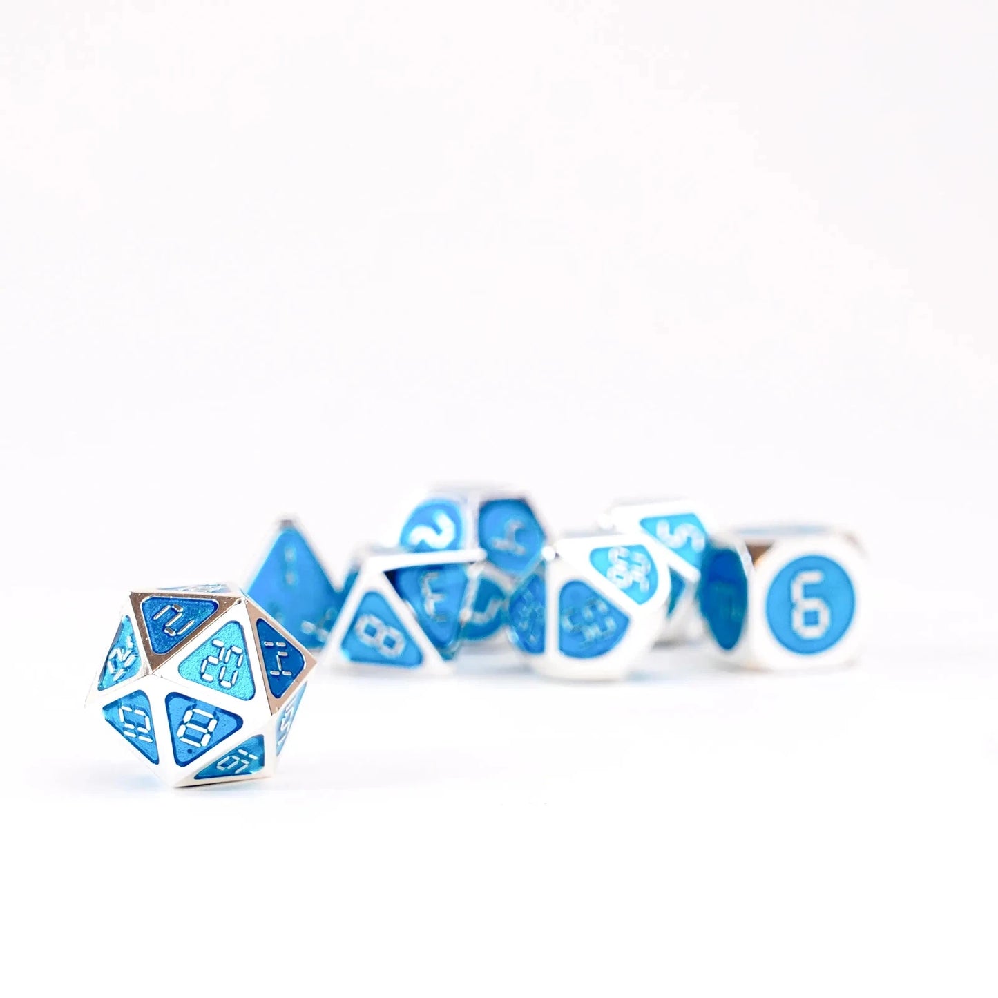 Silver with Teal Enamel Digital 16mm Polyhedral Dice Set MDG0022