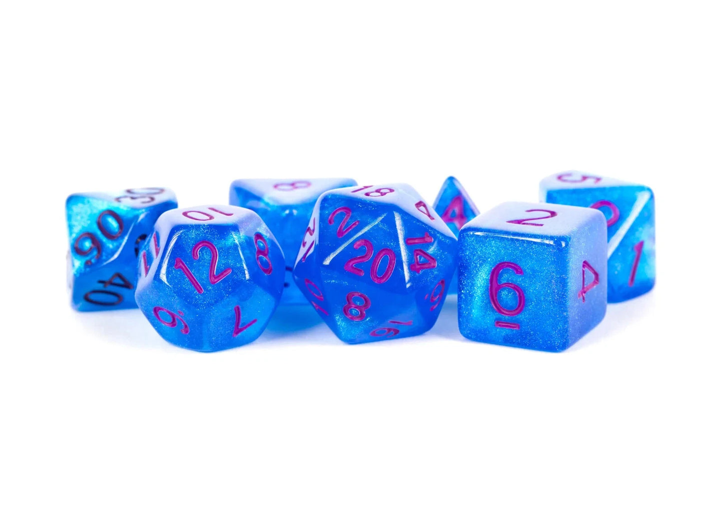 Stardust Blue w/ Purple Numbers 16mm Polyhedral Dice Set MDG0176