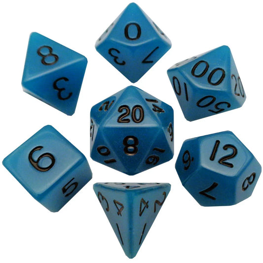 Glow in the Dark Blue 16mm Polyhedral Dice Set MDG0302