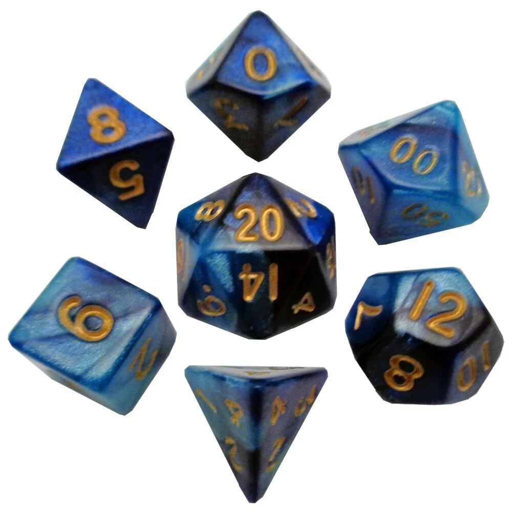 Blue/Light Blue with Gold Numbers 10mm Mini Polyhedral Dice Set MDG0422