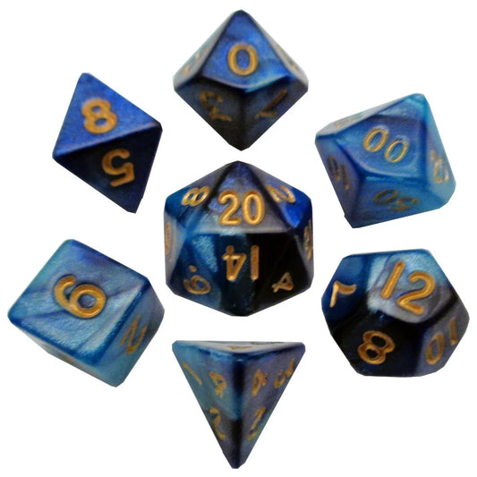 Blue/Light Blue with Gold Numbers 10mm Mini Polyhedral Dice Set MDG0422