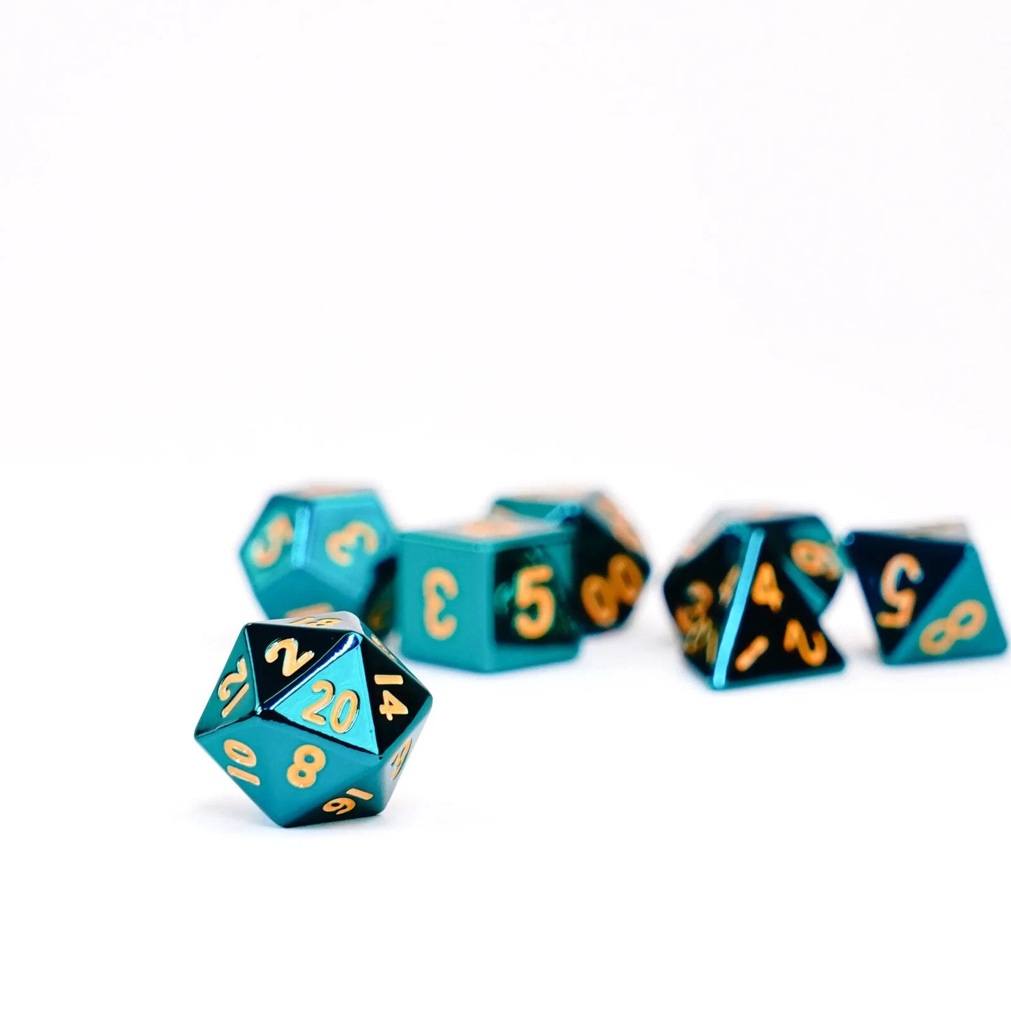 Turquoise with Gold Numbers 16mm Polyhedral Dice Set MDG0015