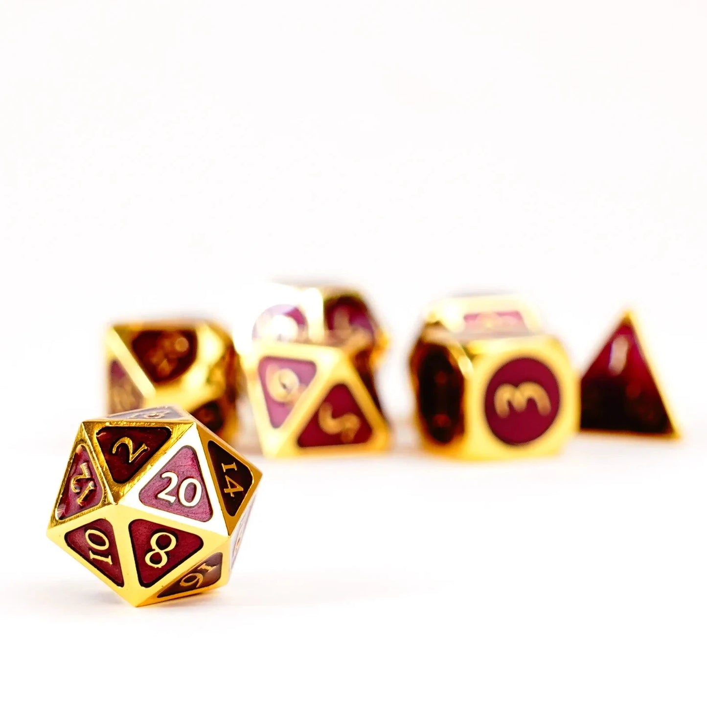 Gold with Purple Enamel 16mm Polyhedral Dice Set MDG0017