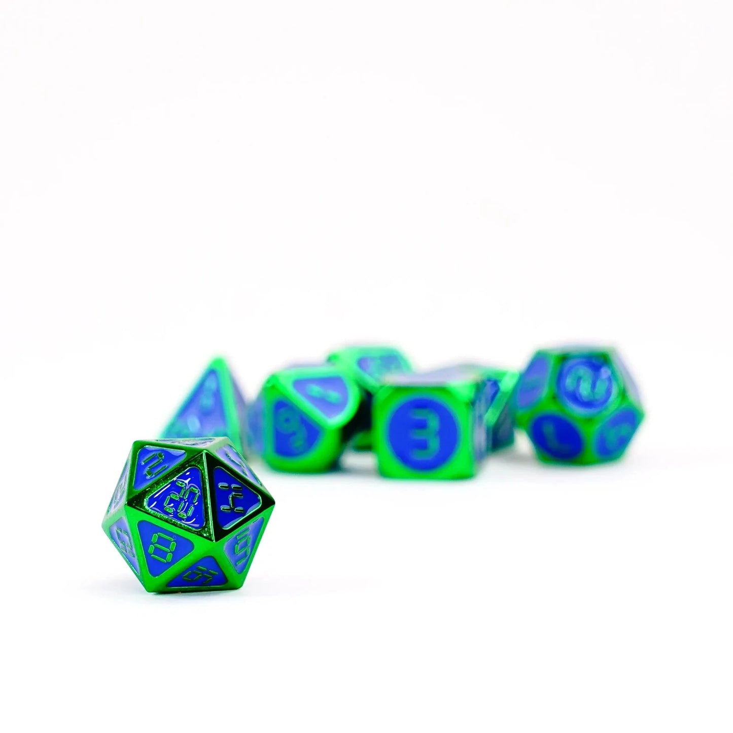 Green with Blue Enamel Digital 16mm Polyhedral Dice Set MDG0023