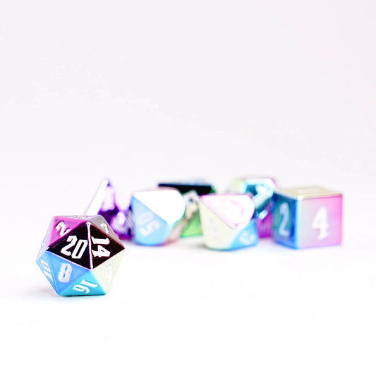 Rainbow Aegis w/ White Numbers 16mm Aluminum Plated Acrylic Poly Dice MDG0032