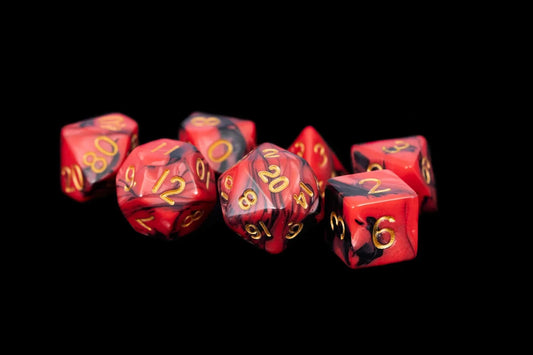 Black and Red Marble with Gold Numbers 16mm Poly Dice Set MDG0113