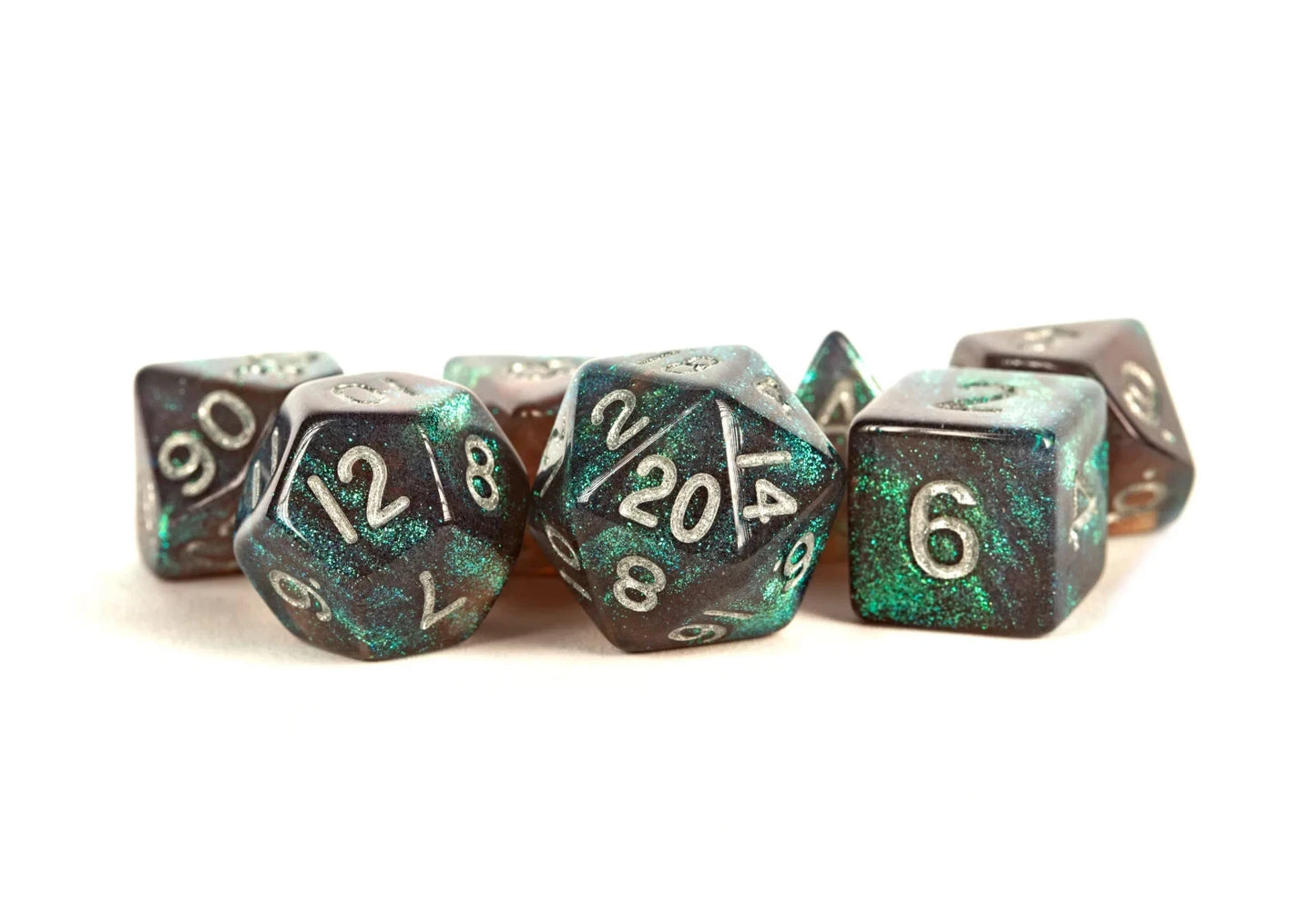 Stardust Gray w/ Silver Numbers 16mm Polyhedral Dice Set MDG0177