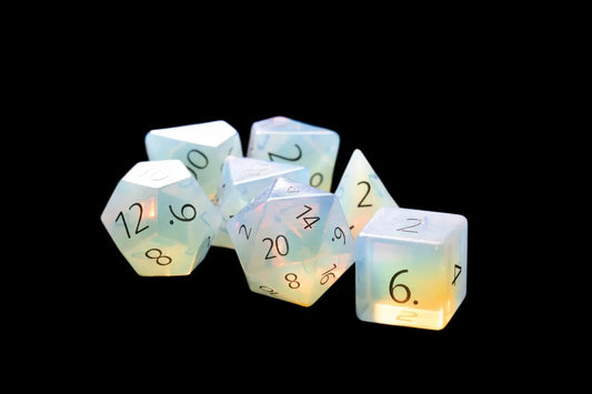 Engraved Opalite: Full-Sized 16mm Polyhedral Dice Set MDG0201