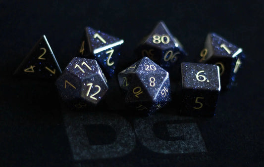 Engraved Blue Sandstone: Full-Sized 16mm Polyhedral Dice Set MDG0202