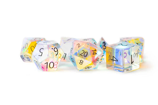 Engraved Rainbow Prism Glass: Full-Sized 16mm Polyhedral Dice Set MDG0208