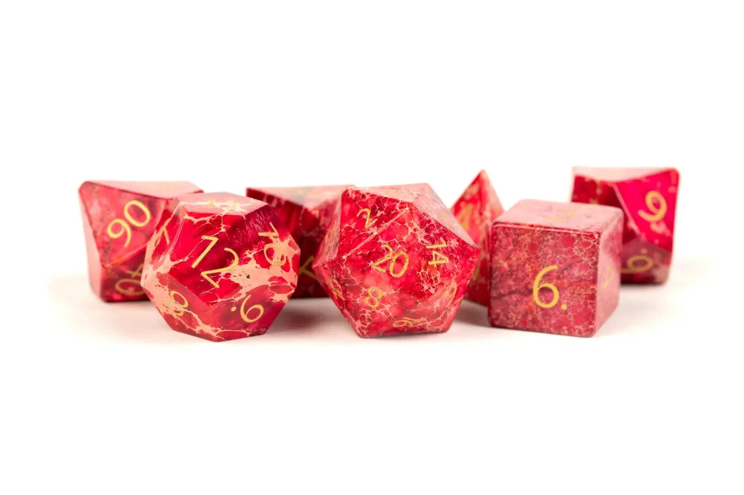 Engraved Red Imperial Stone: Full-Sized 16mm Polyhedral Dice Set MDG0212