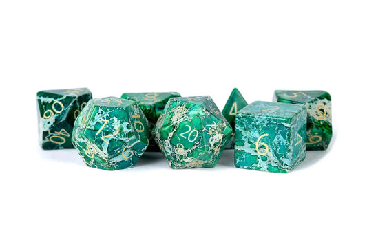 Engraved Green Imperial Stone: Full-Sized 16mm Polyhedral Dice Set MDG0215