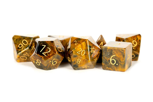 Engraved Matrix Tiger’s Eye: Full-Sized 16mm Polyhedral Dice Set MDG0219
