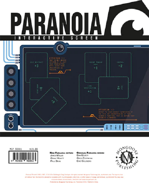 Paranoia RPG Interactive Screen [MGP50001] $19.99 Value