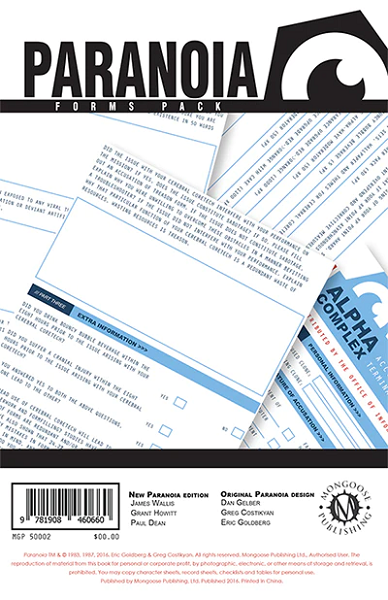 Paranoia RPG Forms Pack [MGP50002]
